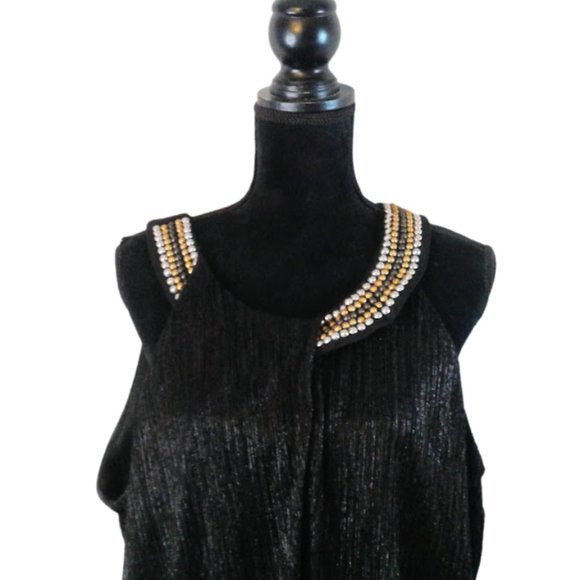 #C49 Black & Silver Shimmer Fancy Holiday Dress Top - Picture 2 of 6